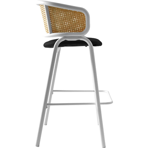 Ervilla Leather Bar Stool with Powder-Coated Stainless Steel Base and Curved Wicker Back Design