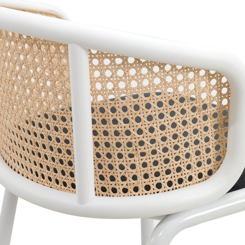 Ervilla Modern Wicker Bar Stool with Fabric Seat and White Powder Coated Steel Frame