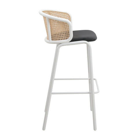 Ervilla Modern Wicker Bar Stool with Fabric Seat and White Powder Coated Steel Frame