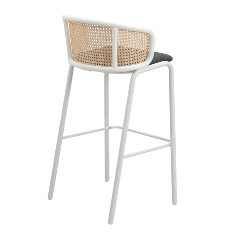 Ervilla Modern Wicker Bar Stool with Fabric Seat and White Powder Coated Steel Frame