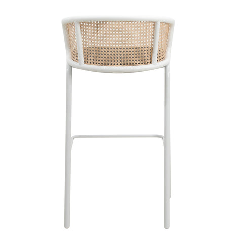 Ervilla Modern Wicker Bar Stool with Fabric Seat and White Powder Coated Steel Frame