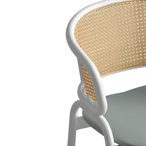 Ervilla Leather Bar Stool with Powder-Coated Stainless Steel Base and Curved Wicker Back Design