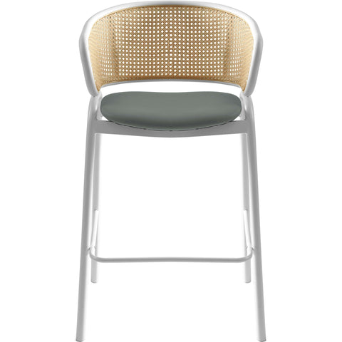 Ervilla Leather Bar Stool with Powder-Coated Stainless Steel Base and Curved Wicker Back Design