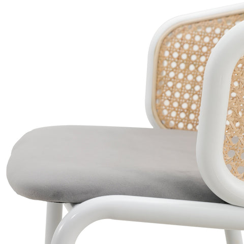 Ervilla Modern Wicker Bar Stool with Fabric Seat and White Powder Coated Steel Frame