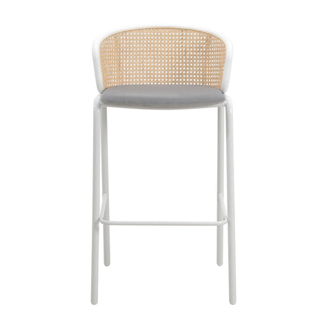 Ervilla Modern Wicker Bar Stool with Fabric Seat and White Powder Coated Steel Frame