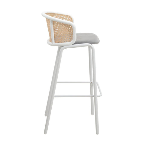 Ervilla Modern Wicker Bar Stool with Fabric Seat and White Powder Coated Steel Frame