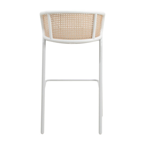 Ervilla Modern Wicker Bar Stool with Fabric Seat and White Powder Coated Steel Frame