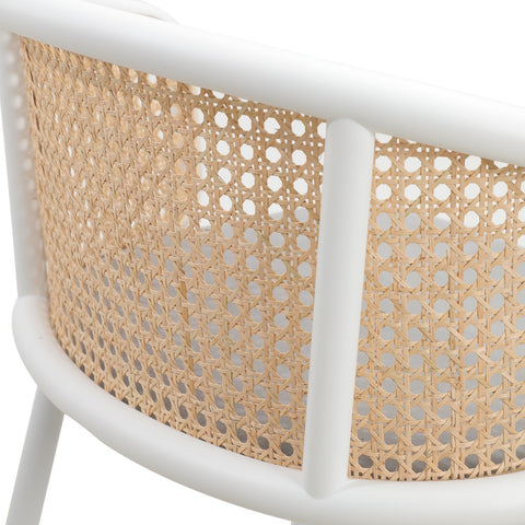 Ervilla Modern Wicker Bar Stool with Fabric Seat and White Powder Coated Steel Frame