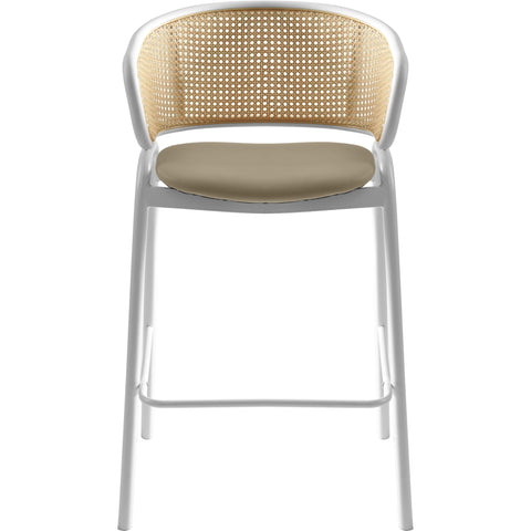 Ervilla Leather Bar Stool with Powder-Coated Stainless Steel Base and Curved Wicker Back Design