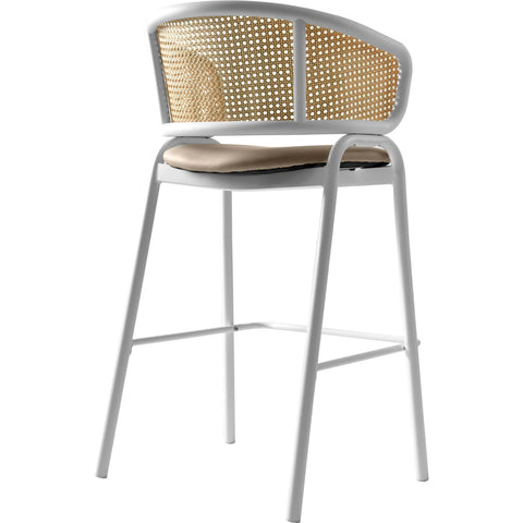 Ervilla Leather Bar Stool with Powder-Coated Stainless Steel Base and Curved Wicker Back Design