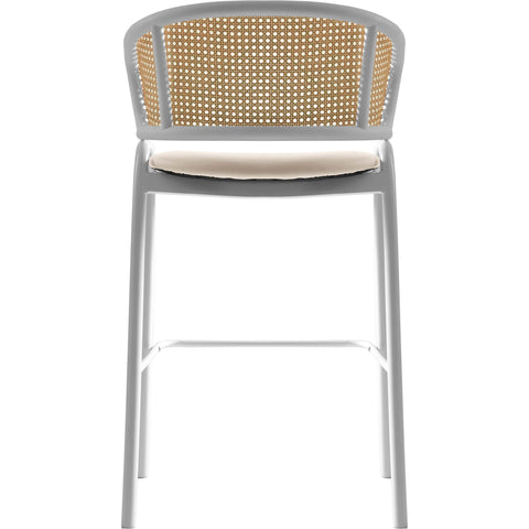 Ervilla Leather Bar Stool with Powder-Coated Stainless Steel Base and Curved Wicker Back Design