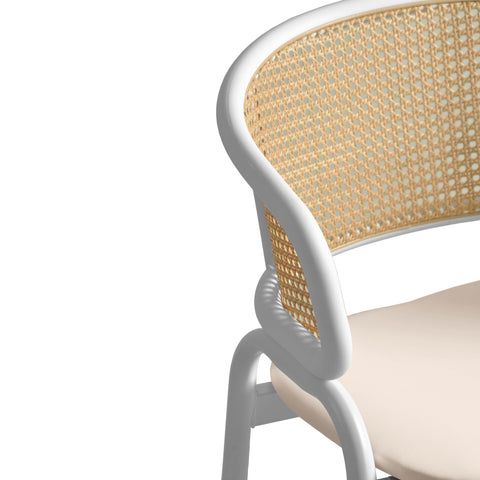 Ervilla Leather Bar Stool with Powder-Coated Stainless Steel Base and Curved Wicker Back Design