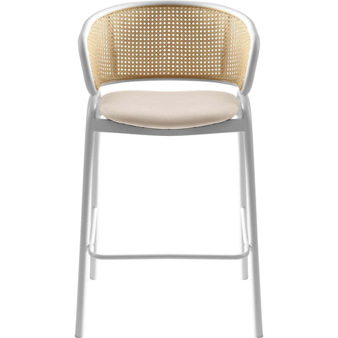 Ervilla Leather Bar Stool with Powder-Coated Stainless Steel Base and Curved Wicker Back Design