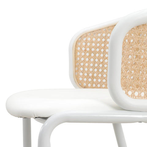 Ervilla Modern Wicker Bar Stool with Fabric Seat and White Powder Coated Steel Frame