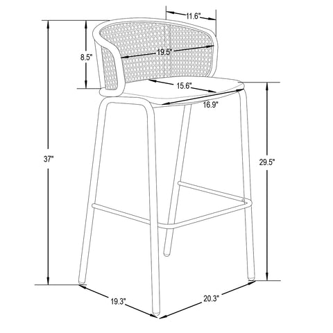 Ervilla Modern Wicker Bar Stool with Fabric Seat and White Powder Coated Steel Frame