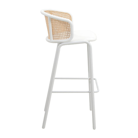 Ervilla Modern Wicker Bar Stool with Fabric Seat and White Powder Coated Steel Frame