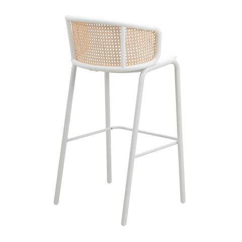 Ervilla Modern Wicker Bar Stool with Fabric Seat and White Powder Coated Steel Frame