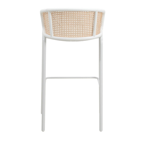 Ervilla Modern Wicker Bar Stool with Fabric Seat and White Powder Coated Steel Frame