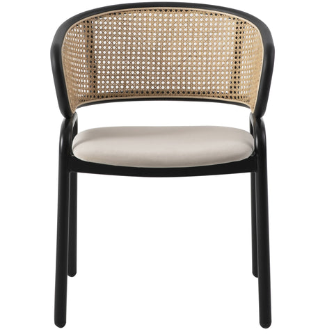 Ervilla Dining Armchair with White/Black Steel Legs and Black/Brown Wicker Back