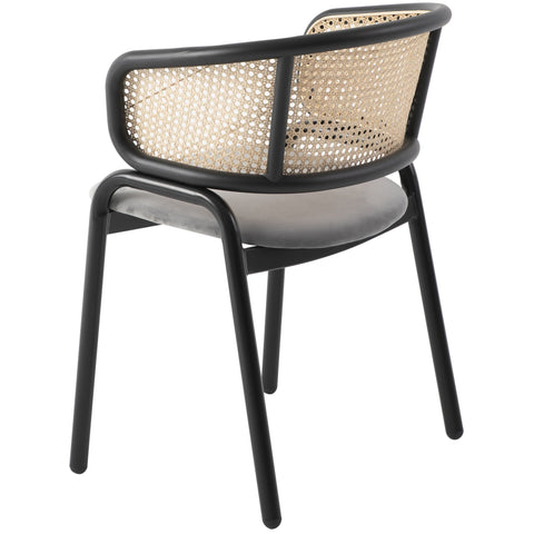 Ervilla Dining Armchair with White/Black Steel Legs and Black/Brown Wicker Back