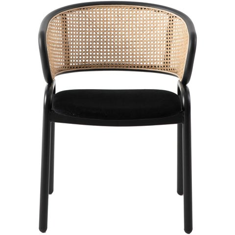 Ervilla Dining Armchair with White/Black Steel Legs and Black/Brown Wicker Back