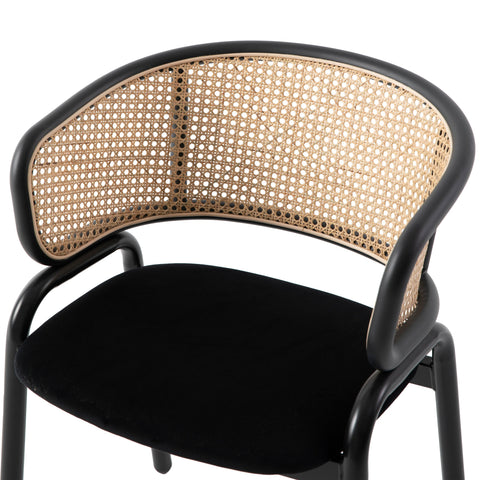 Ervilla Dining Armchair with White/Black Steel Legs and Black/Brown Wicker Back