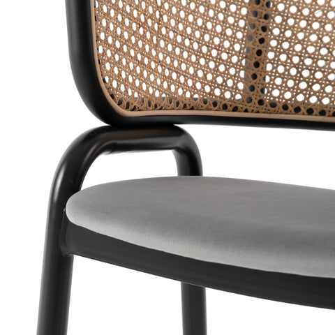 Ervilla Dining Armchair with White/Black Steel Legs and Black/Brown Wicker Back