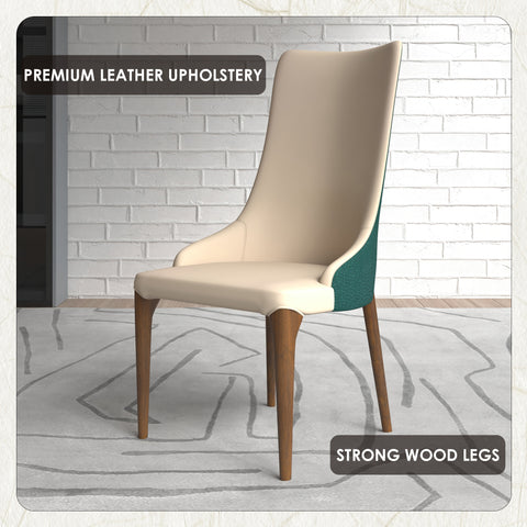 Elm Dining Chair with a Leather/Velvet Seat and a Two-Tone Color Design Backrest in Ash Wood