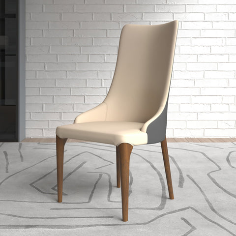 Elm Dining Chair with a Leather/Velvet Seat and a Two-Tone Color Design Backrest in Ash Wood