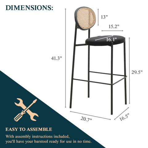 Euston Wicker Bar Stool with Black Powder Coated Steel Frame and Footrest