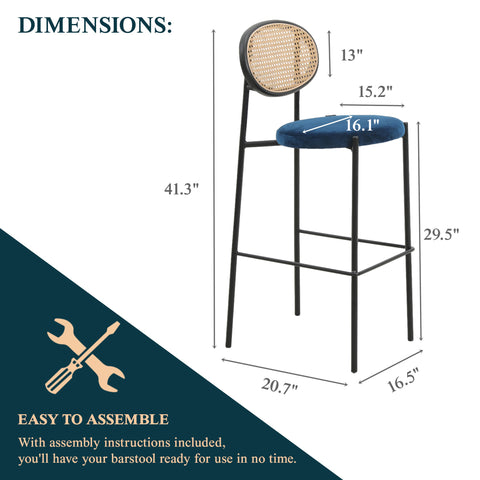 Euston Wicker Bar Stool with Black Powder Coated Steel Frame and Footrest