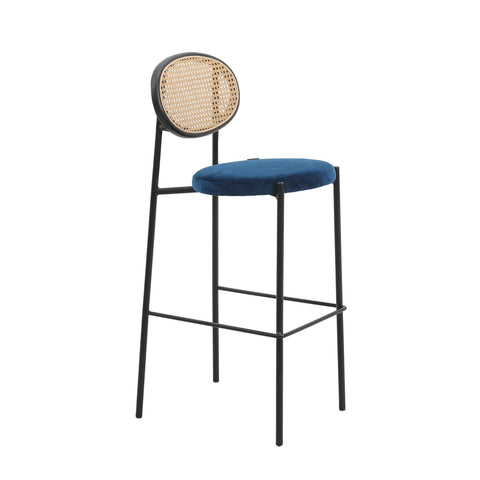 Euston Wicker Bar Stool with Black Powder Coated Steel Frame and Footrest