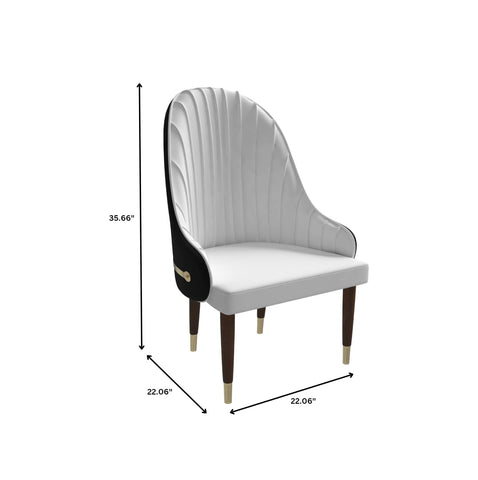 Elara Leather Dining Chair with Elegant Ripple Back and Gold Accents in Rubberwood