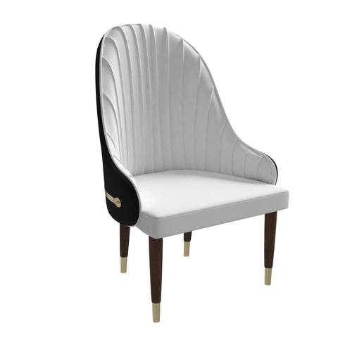 Elara Leather Dining Chair with Elegant Ripple Back and Gold Accents in Rubberwood