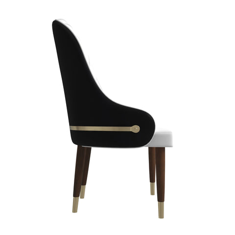 Elara Leather Dining Chair with Elegant Ripple Back and Gold Accents in Rubberwood