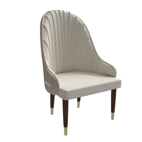 Elara Leather Dining Chair with Elegant Ripple Back and Gold Accents in Rubberwood