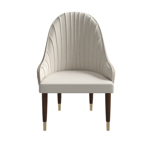 Elara Leather Dining Chair with Elegant Ripple Back and Gold Accents in Rubberwood