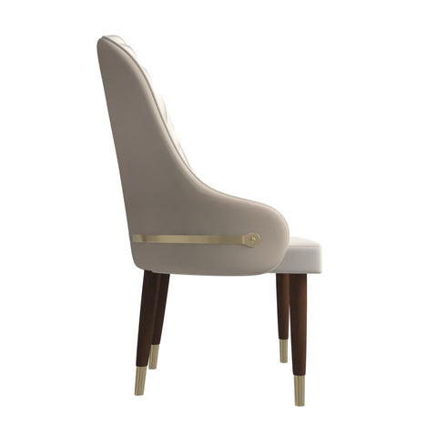 Elara Leather Dining Chair with Elegant Ripple Back and Gold Accents in Rubberwood