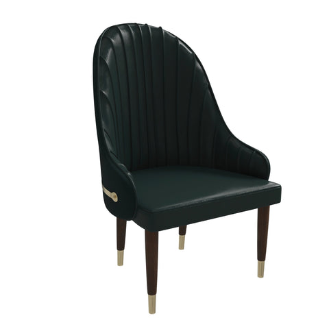 Elara Leather Dining Chair with Elegant Ripple Back and Gold Accents in Rubberwood