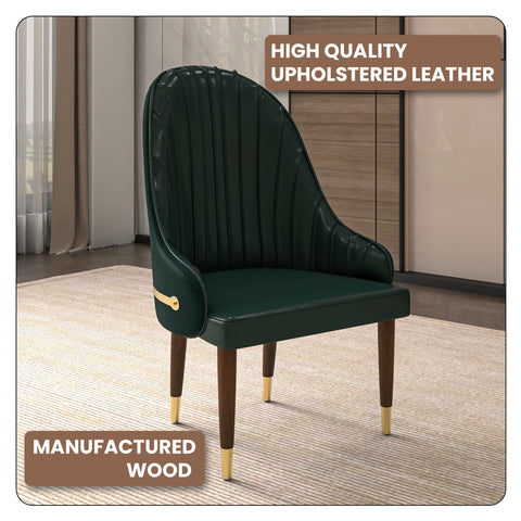 Elara Leather Dining Chair with Elegant Ripple Back and Gold Accents in Rubberwood