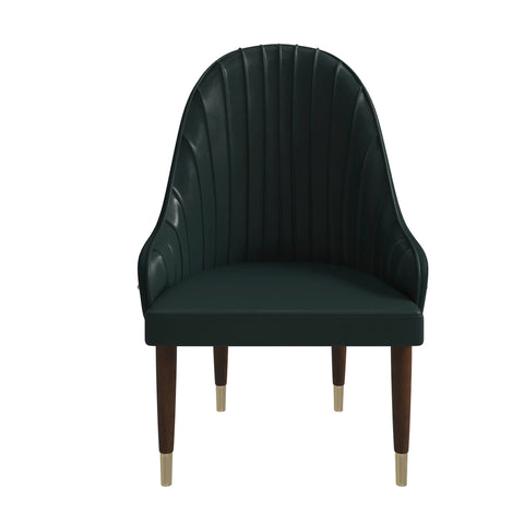 Elara Leather Dining Chair with Elegant Ripple Back and Gold Accents in Rubberwood