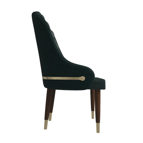 Elara Leather Dining Chair with Elegant Ripple Back and Gold Accents in Rubberwood