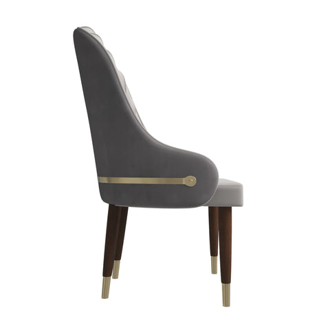 Elara Leather Dining Chair with Elegant Ripple Back and Gold Accents in Rubberwood