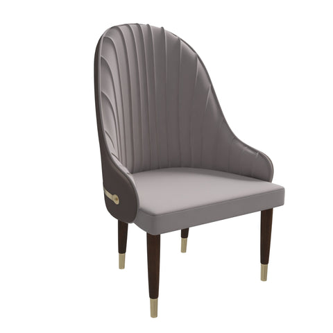 Elara Leather Dining Chair with Elegant Ripple Back and Gold Accents in Rubberwood