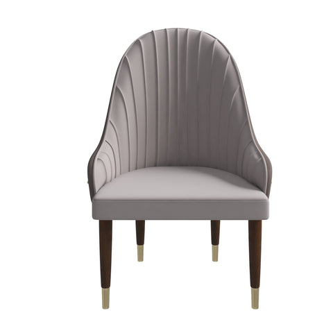 Elara Leather Dining Chair with Elegant Ripple Back and Gold Accents in Rubberwood