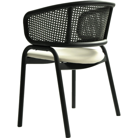 Ervilla Dining Armchair with White/Black Steel Legs and Black/Brown Wicker Back