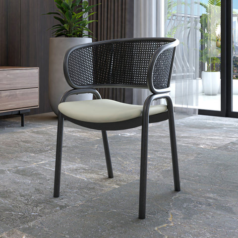 Ervilla Dining Armchair with White/Black Steel Legs and Black/Brown Wicker Back