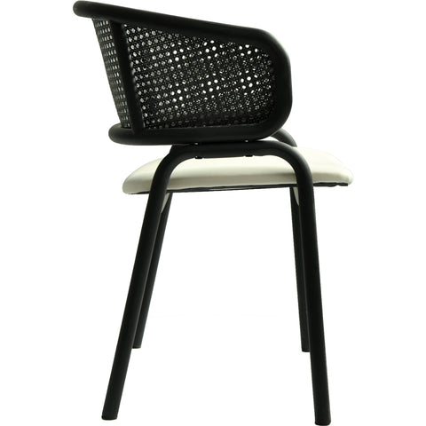 Ervilla Dining Armchair with White/Black Steel Legs and Black/Brown Wicker Back