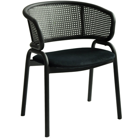 Ervilla Dining Armchair with White/Black Steel Legs and Black/Brown Wicker Back