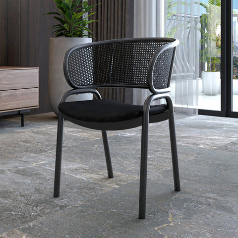 Ervilla Dining Armchair with White/Black Steel Legs and Black/Brown Wicker Back